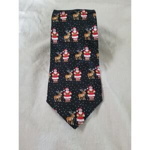 Robert Talbott Men Silk Tie Santa Reindeer Christmas Holiday Hand Sewn USA 58x4